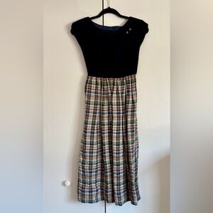 1950s Blue Velvet and Plaid Party Dress